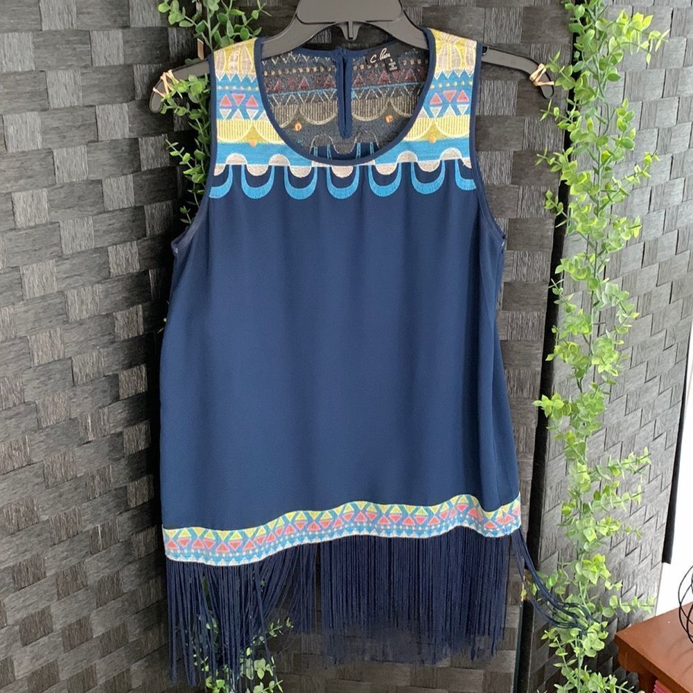C. Luce Size Small sleeveless top with embroidery/fringe detail